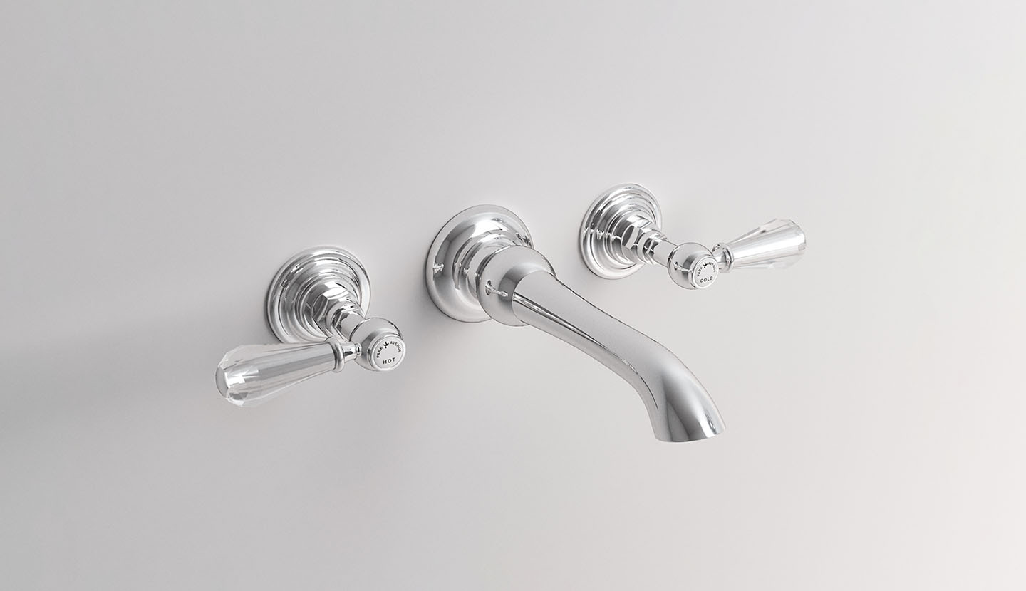 Three-hole tap set for wall-mounted washbasin with drain | Park Avenue
